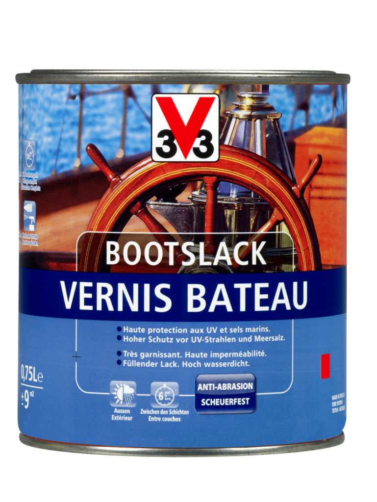 Le vernis bateau V33 protège durablement tous les bois et boiseries extérieurs, sauf la partie immergée de la coque des bateaux.