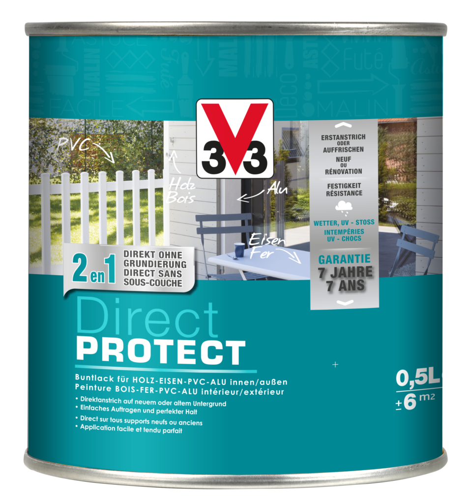 La peinture Direct Protect V33 multi-matériaux s'applique directement sur tous les supports, neufs ou anciens.